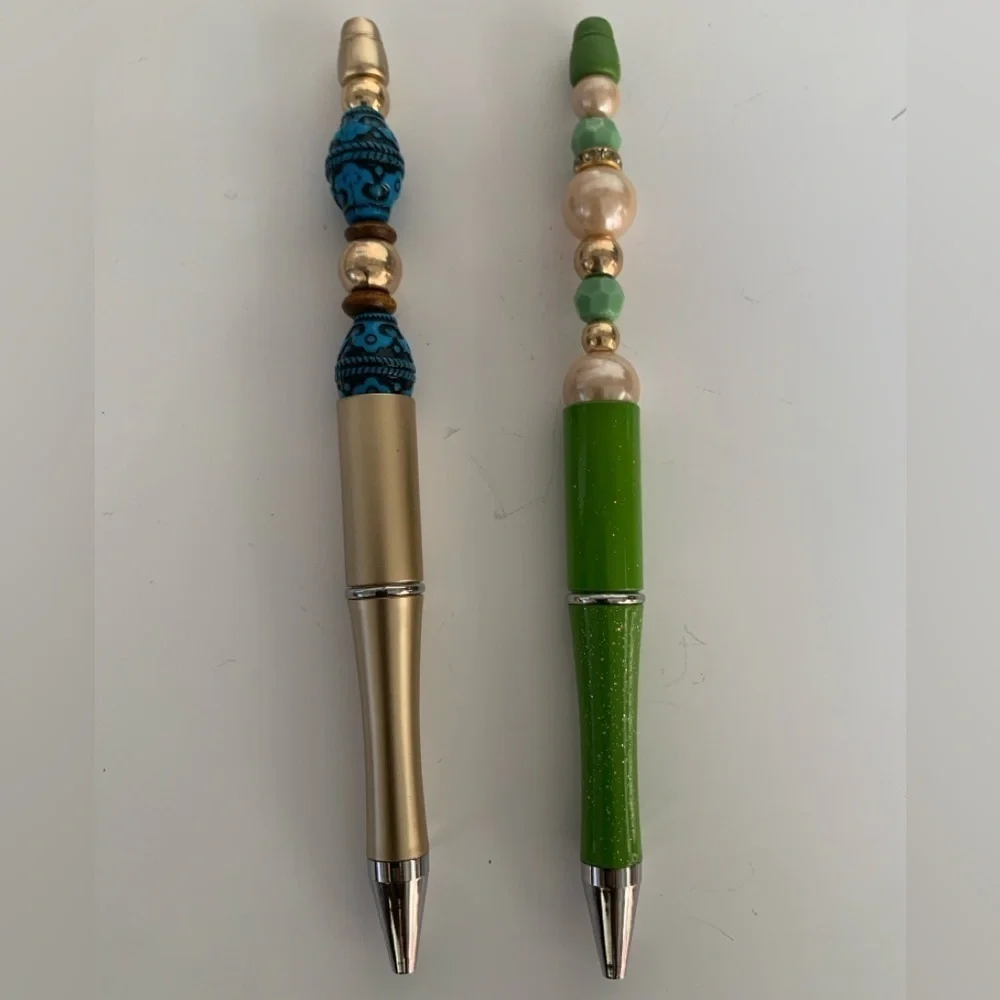 Hand crafted Beaded Pen, black ink with extra refillable ink. Set of 2 pens,